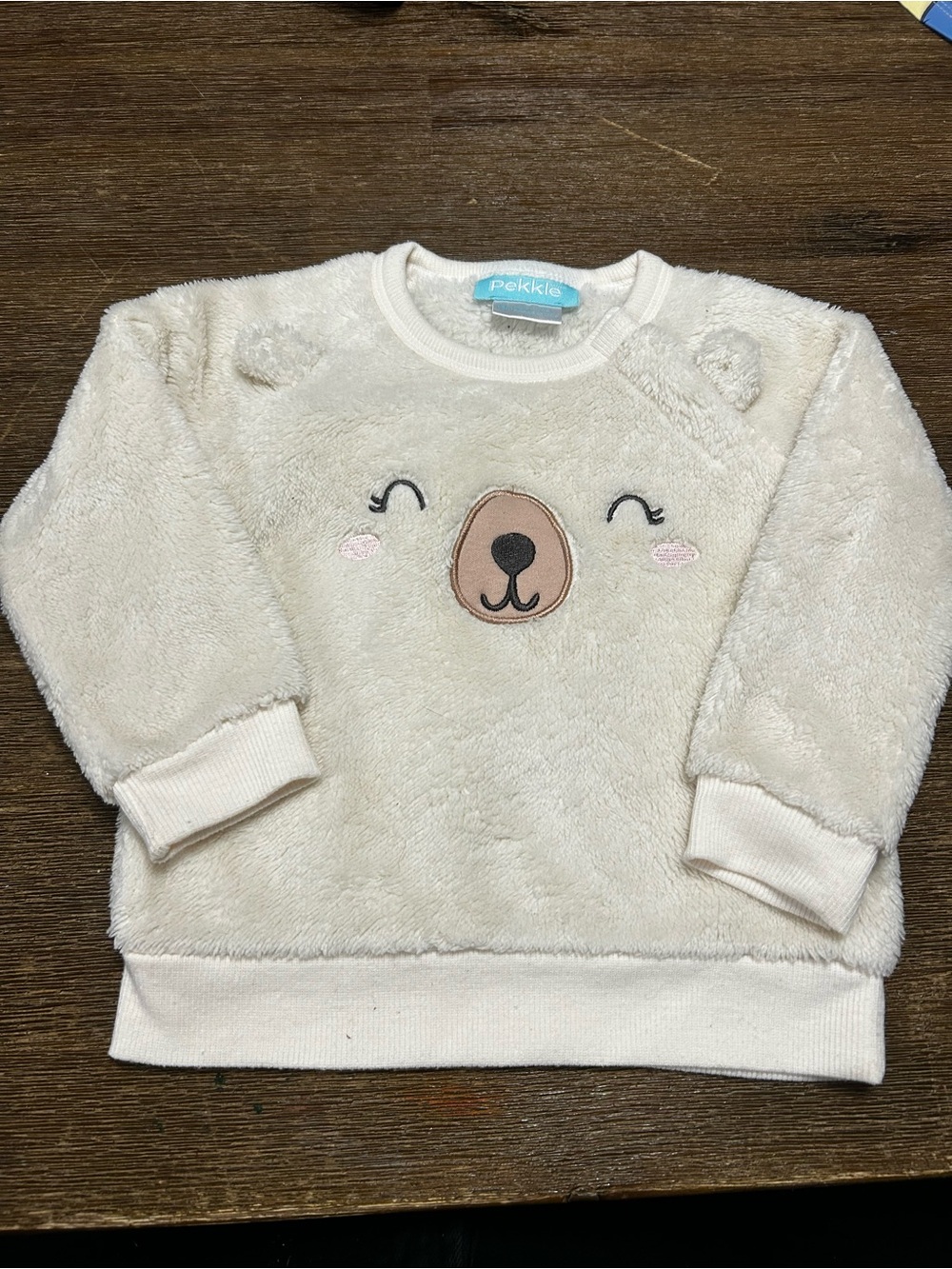 Pekkle Cream Plush Bear Sweatshirt for Kids